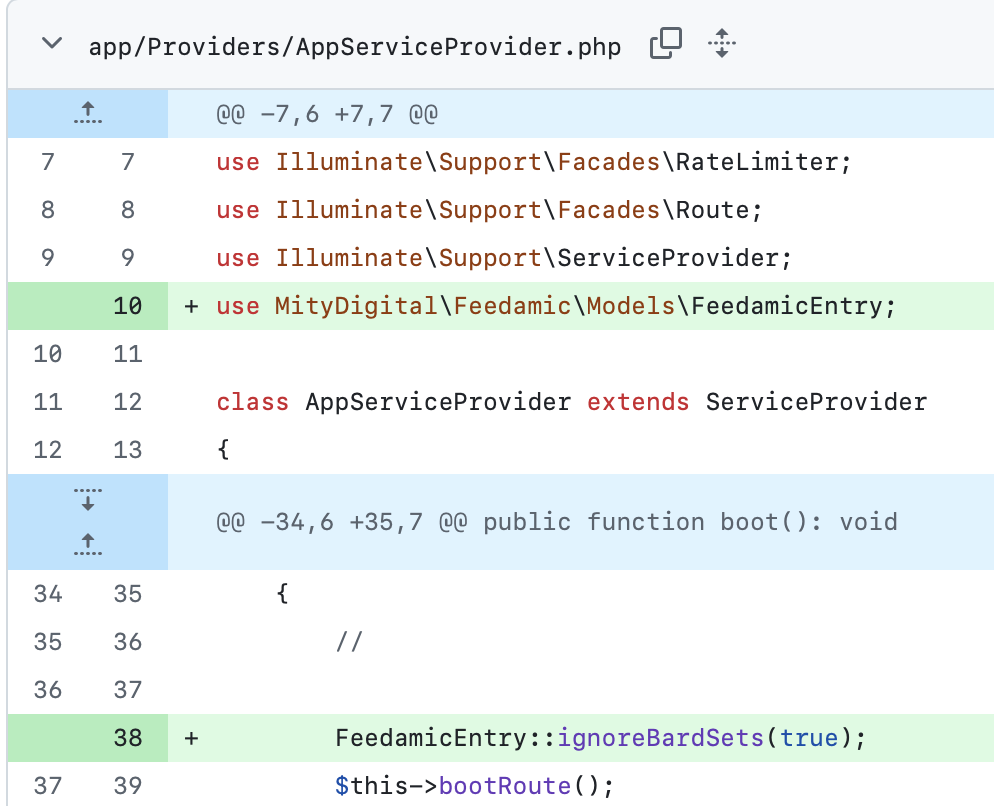 AppServiceProvider updates to ignore bard sets