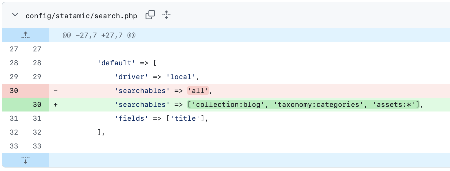 Statamic 6 searchables config update