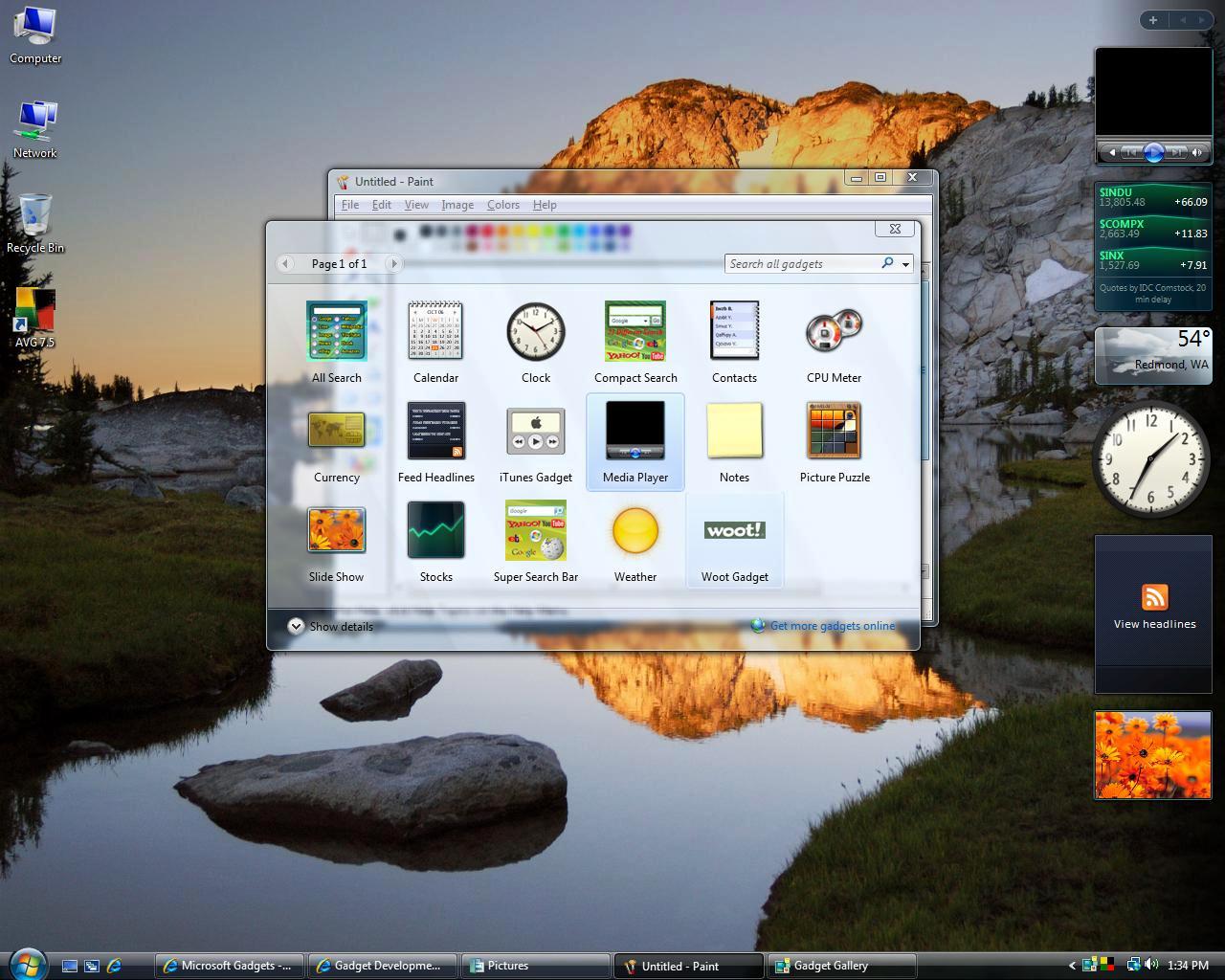 Windows Vista Screenshot with Widgets